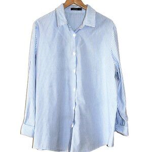 BOOHOO Oversized Boyfriend Button-Up in Blue/White Stripes (16/XL)